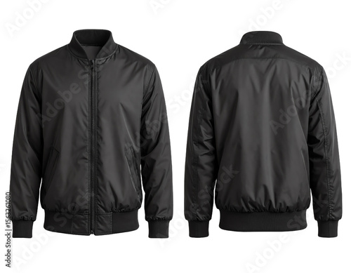 Stylish black bomber jacket design front and back.