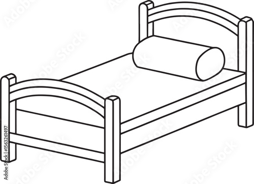 Line drawing of a bed with bolster pillow in minimalist style for interior and furniture illustrations