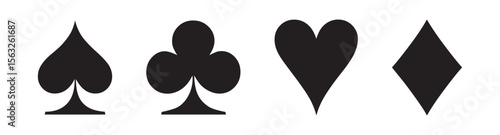 Suit deck of playing cards on white background. Vector icon set. Cards symbols. Diamodns, hearts, clubs, spades symbol or sign set.