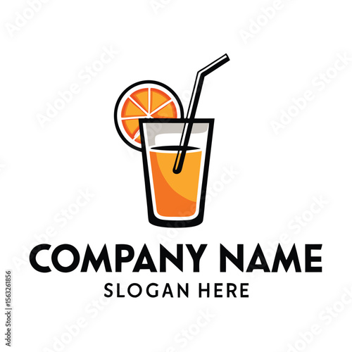 Orange juice drink in a glass with a straw and orange slice