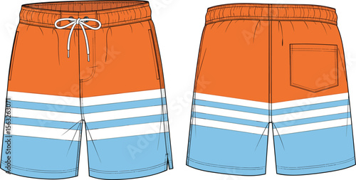 Vibrant Colorblock Swim Shorts with Drawstring Waist.