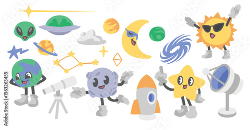 Universe Space cartoon retro vintage style rubber hose