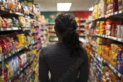 Wallpaper Mural Woman shopping in a supermarket, browsing aisles for groceries and household items, Generative AI Torontodigital.ca