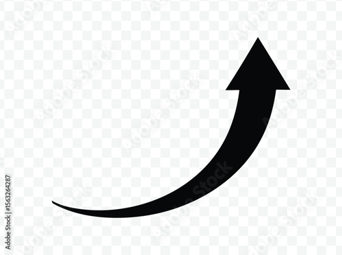 Curved Upward Black Arrow Icon - Growth and Direction Symbol 