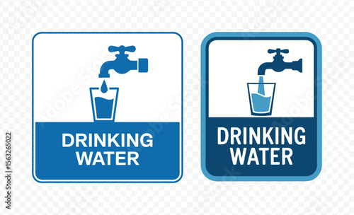 Drinking Water Faucet and Glass Signs - Potable Water Source Icons