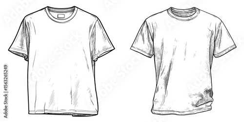 A basic t-shirt is depicted in a simple outline drawing, ideal for use in design templates or as part of apparel illustrations, offering a clean and minimalist representation