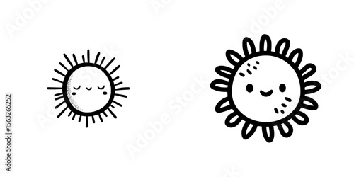 A simple sun icon is ideal for incorporation into weather apps, summer-themed designs, or any other project that requires a symbol representing sunshine, characterized by clean lines and a bold black