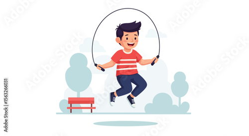 Boy Jumping Rope: Active Childhood Illustration