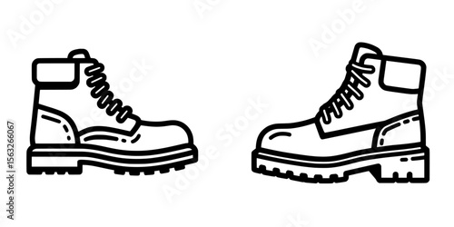 Black outline work boot icon on white background is the given image