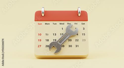 Scheduling Maintenance with Spanner Icon on Calendar – Flat Vector Illustration of Repair Planning Concept