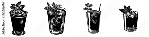 A mint julep black silhouette icon represents a soft drink in simple modern art