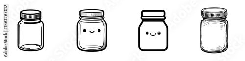 A black outline style icon of a glass jar is set against a white background