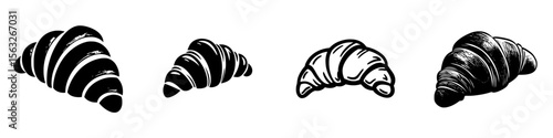 A simple black silhouette icon of a delicious buttery croissant is represented here