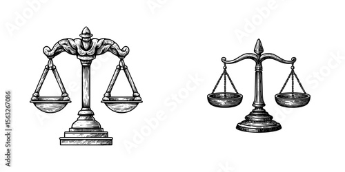 The icon of a justice balance scale is depicted in a classic black and white style