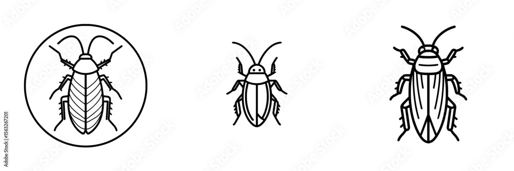 The image features a cockroach icon created in a simple black line style with a white background The image features a cockroach icon created in a simple black line style with a white background