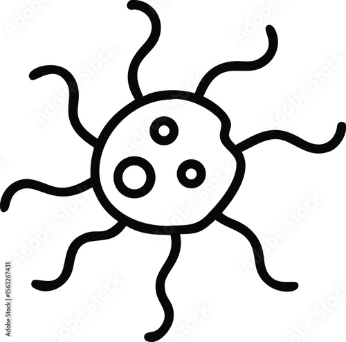 Virus icon with tendrils in minimal line art style illustration