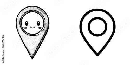 Digital navigation is assisted by a minimalist black and white location marker icon
