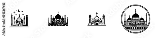 A beautiful mosque icon with a modern and minimal black design on a white background