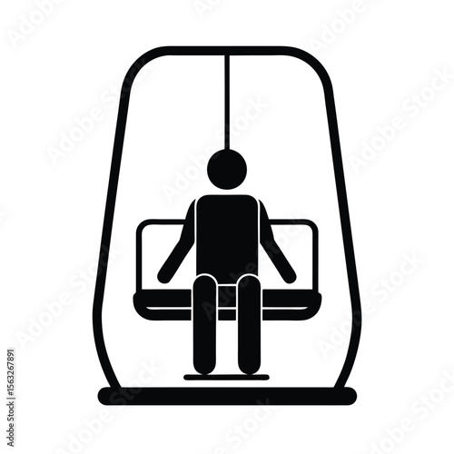 Black silhouette of a person riding a ski lift chairlift icon isolated on white background