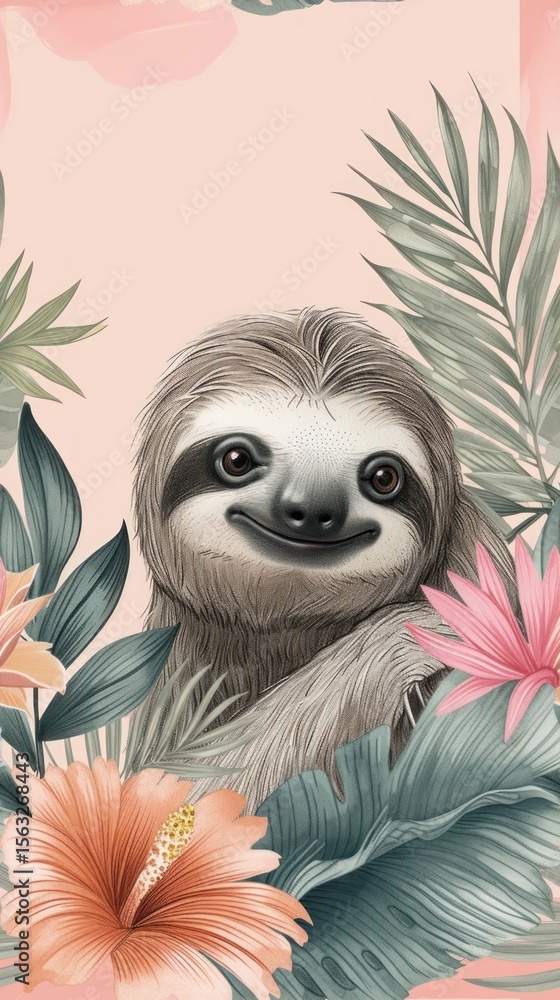 Obraz premium Realistic vintage drawing of sloth wildlife animal mammal.