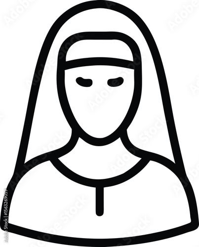 Woman with veil outline icon for religious designs and cultural illustrations