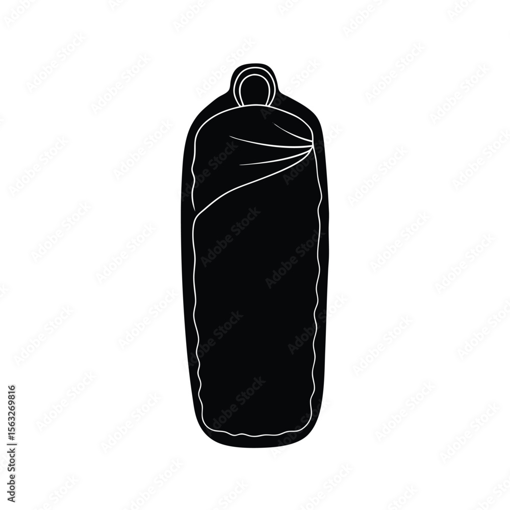 Minimalist silhouette illustration of a sleeping bag perfect for camping and outdoor adventures Minimalist silhouette illustration of a sleeping bag perfect for camping and outdoor adventures