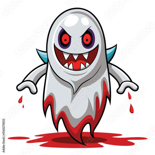 Spooky, blood-dripping ghost with a menacing grin