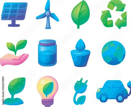 Renewable Energy and Environmental Conservation Icons Set for Sustainable Living