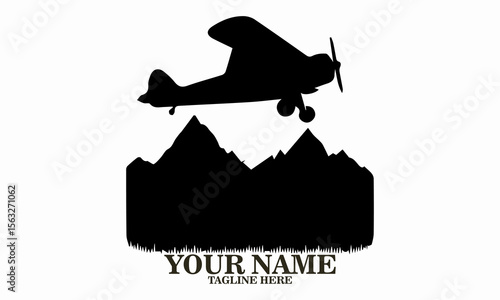 Airplane icon. Airplane logo design, airplane on a mountain vector illustration, small plane icon and small plane silhouette vector style