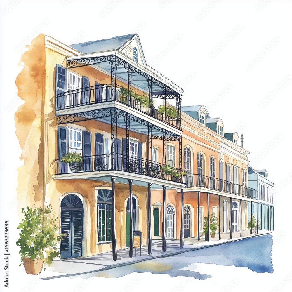 Fototapeta premium New Orleans . New Orleans hand drawn watercolor illustration