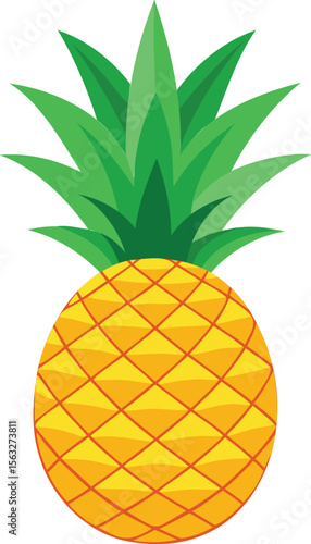 This simple, colorful illustration showcases a single pineapple.