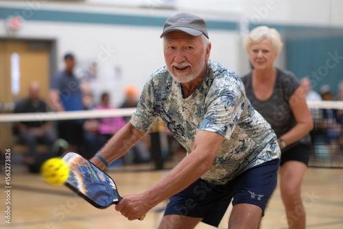Active Senior Couple Playing Pickleball Outdoors