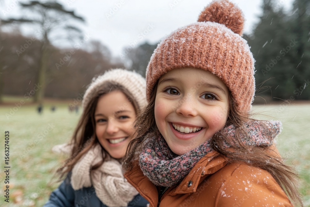Obraz premium Happy holidays. Mum and daughter playing together in the park, Generative AI