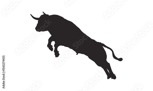 Silhouette of a charging bull, Jumping Buffalo Silhouette, Bull Silhouette isolated on a white background