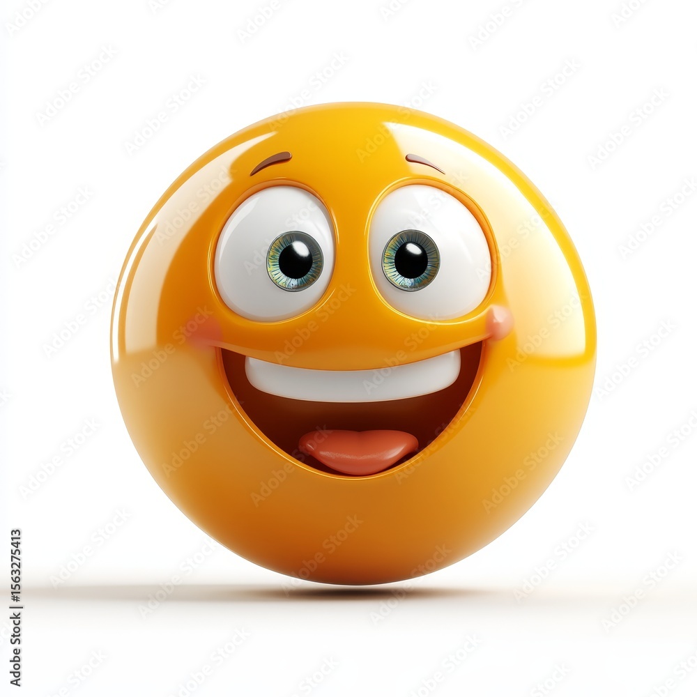 Fototapeta premium Bright and Cheerful Smiling Yellow Emoji with Shiny Eyes and a Joyful Expression Isolated on White