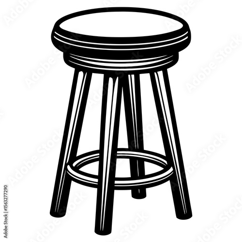 Simple black and white illustration of a classic wooden bar stool