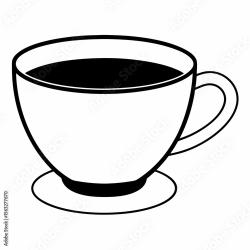 Simple black and white line drawing of a coffee cup filled with dark liquid