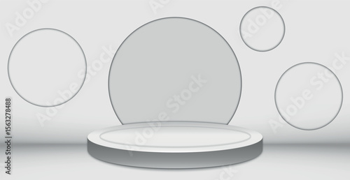 White spacious light studio with a pedestal - Vector illustration