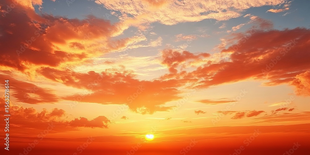 Fototapeta premium Breathtaking Scenic Sunset Sky with Fiery Clouds and Radiant Light Creating a Beautiful Atmosphere