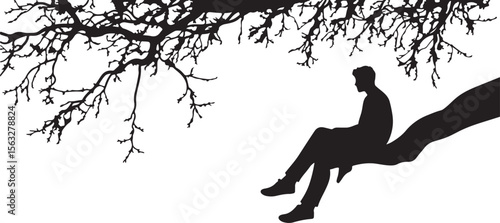 Contemplative Figure on Branch