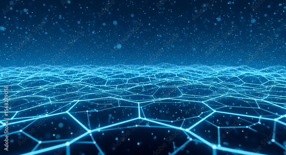 Obraz premium Blue Futuristic Hexagon Network Landscape