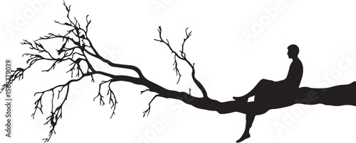 Contemplative Figure on Branch