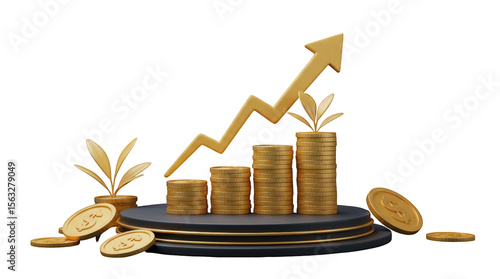 Conceptual Representation of Financial Growth with Rising Coins and a Positive Trend, Symbolizing Prosperity, Investment Success, and Economic Progress