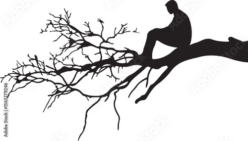 Contemplative Figure on Branch