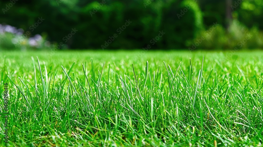 Fototapeta premium A patch of grass with a shallow depth of field, emphasizing the foreground for a clean and focused ad