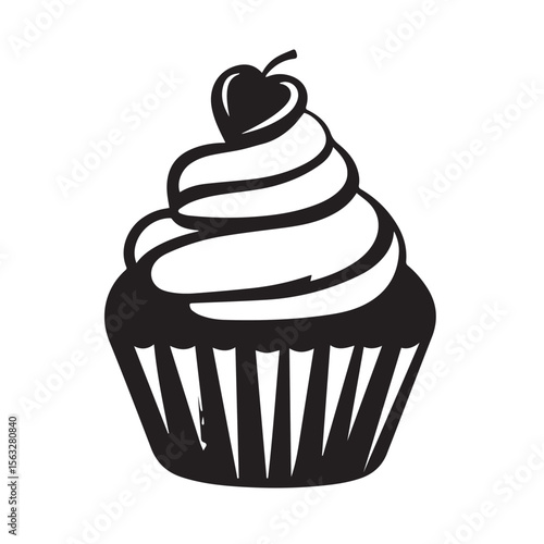 Realistic cupcake top view icon with whipped frosting and fine details in vector format for packaging, caf� menus and dessert brand illustrations.