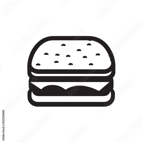 Burger icon with stacked layers of bun and fillings, created in clean vector art for fast food app icons and branding elements.
