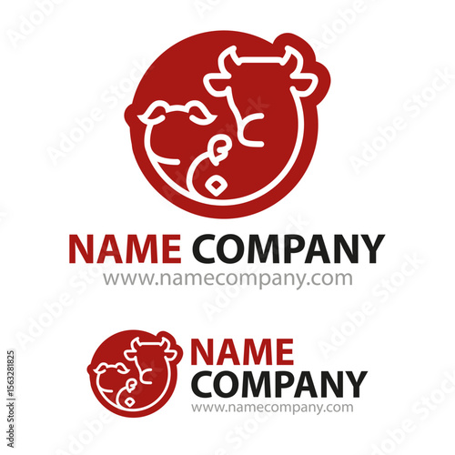 Logo stylisé de boucherie charcuterie – vache, cochon, volaille