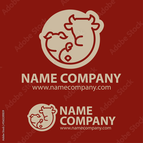 Logo stylisé de boucherie charcuterie – vache, cochon, volaille