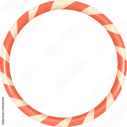Round red candy cane Christmas frame for seasonal layout